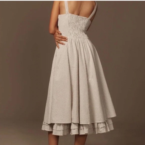 Anthropologie Women's Striped Midi Dress Smocked Back Size 00 Cowgirl Prairie - Picture 2 of 15